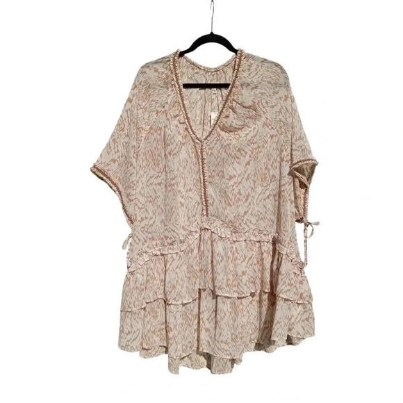 Aerie Boho Crochet Ruffle Trim Cape Orange White Size Small NWT Oversized - Picture 2 of 7